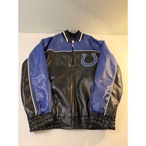 Indianapolis Colts G-III-Men's Large Faux Leather Jacket NFL Black/Blue Zip-up